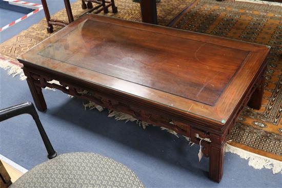 Two Chinese hardwood rectangular coffee tables W.107cm and W.122cm